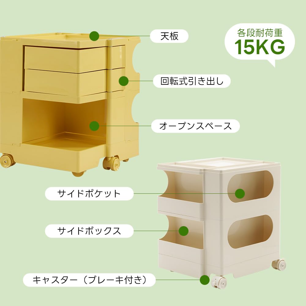 Amazon.co.jp: ボビーワゴン レプリカ 回転式手押し車 2段 3段 収納