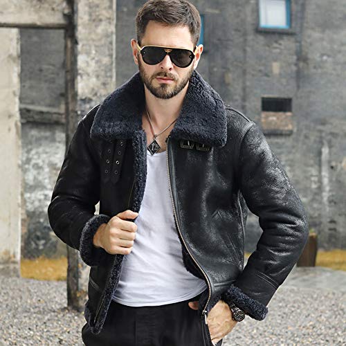 Denny&Dora New Shearling Coat Mens B3 Bomber Jacket Black Leather