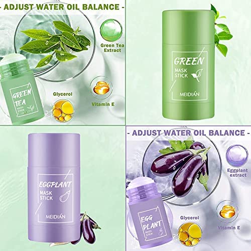 Meidian 2PCS - Green Tea Purifying Clay Stick Mask, Eggplant Face