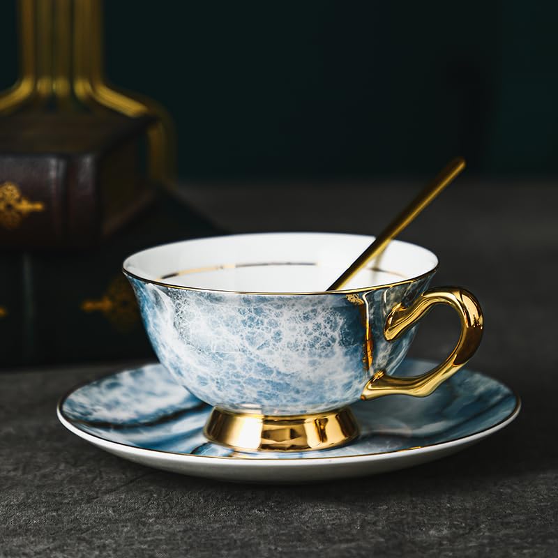 Amazon | セラミックコーヒーティーカップとソーサーセット ブルー星空