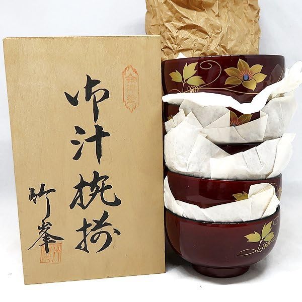 Amazon.co.jp: DKG 会津塗 御汁椀揃 竹峰 蒔絵 春慶 鉄仙 袋形 会津