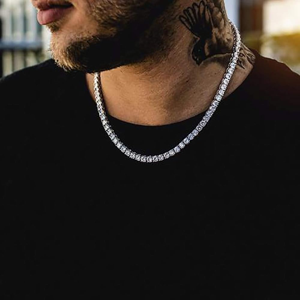 MDFUN Classic Diamond Tennis Necklace For Women and Men, 18K White