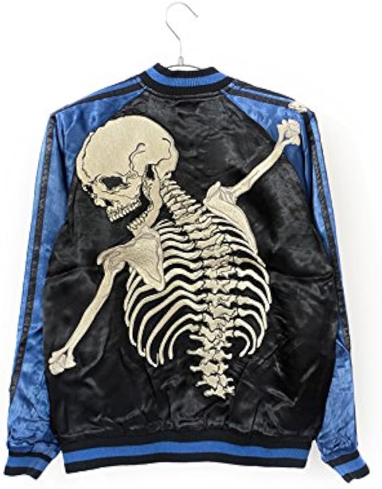 Amazon | [花旅楽団] 和柄 スカジャン 抱着 抱付 髑髏 スカル