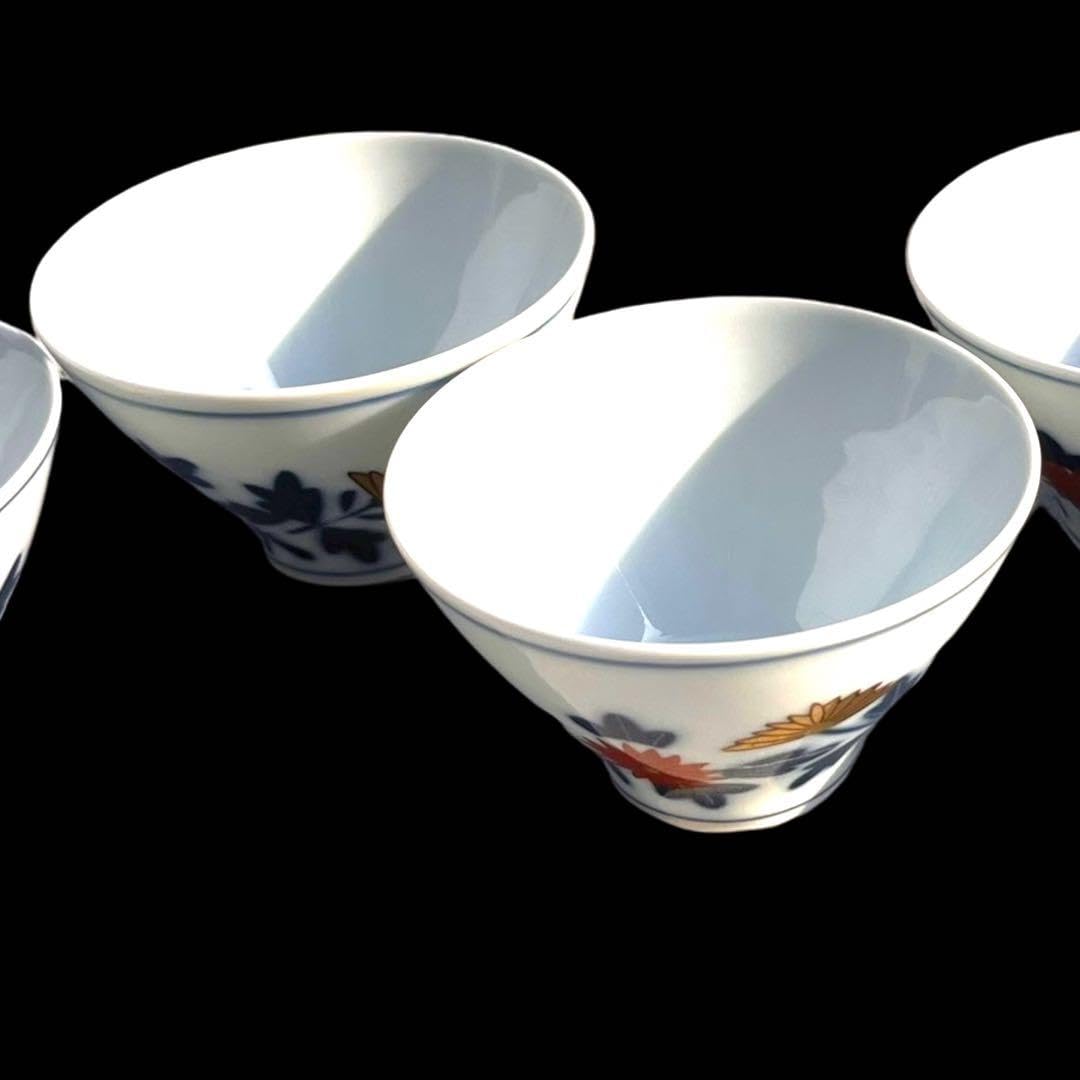 Amazon.co.jp: 江後期明治時代 豊楽燒 染付 金彩 菊花絵文 湯呑み5点