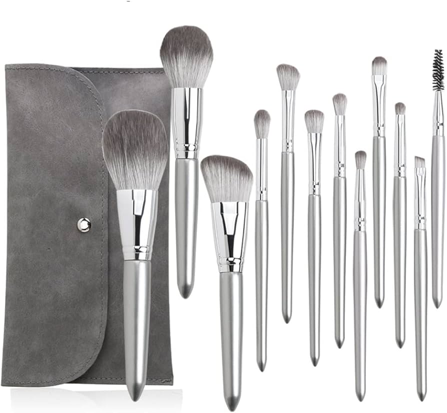 Amazon.co.jp: メイクブラシ12本シルバーメイクブラシセット