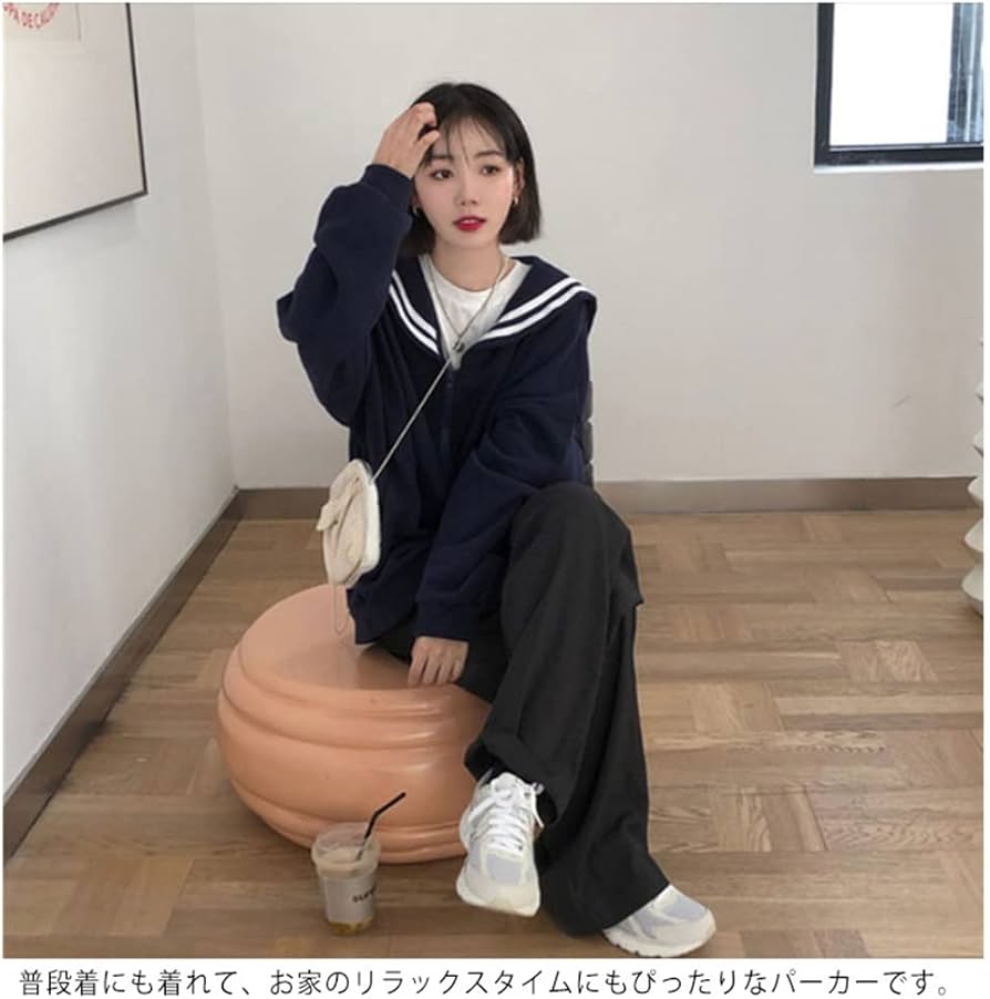 Amazon.co.jp: [INEOUT] パーカー セーラー襟 ジップアップ パーカー