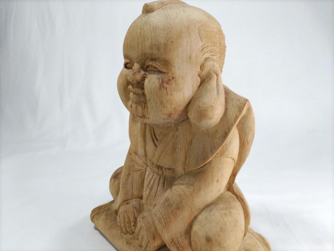 Amazon.co.jp: 木彫り彫刻 福助高さ25cm 商売繁盛、縁起物彫刻
