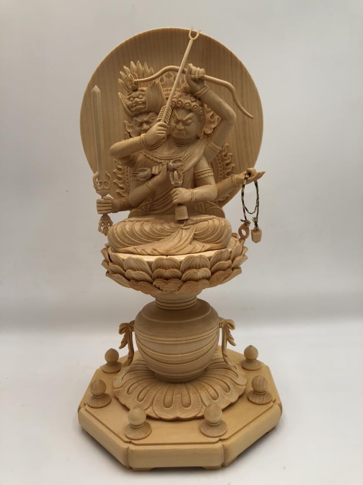 Amazon｜仏像 両頭 愛染明王 木彫仏像 坐像 お不動さん 仏像 守本尊 酉