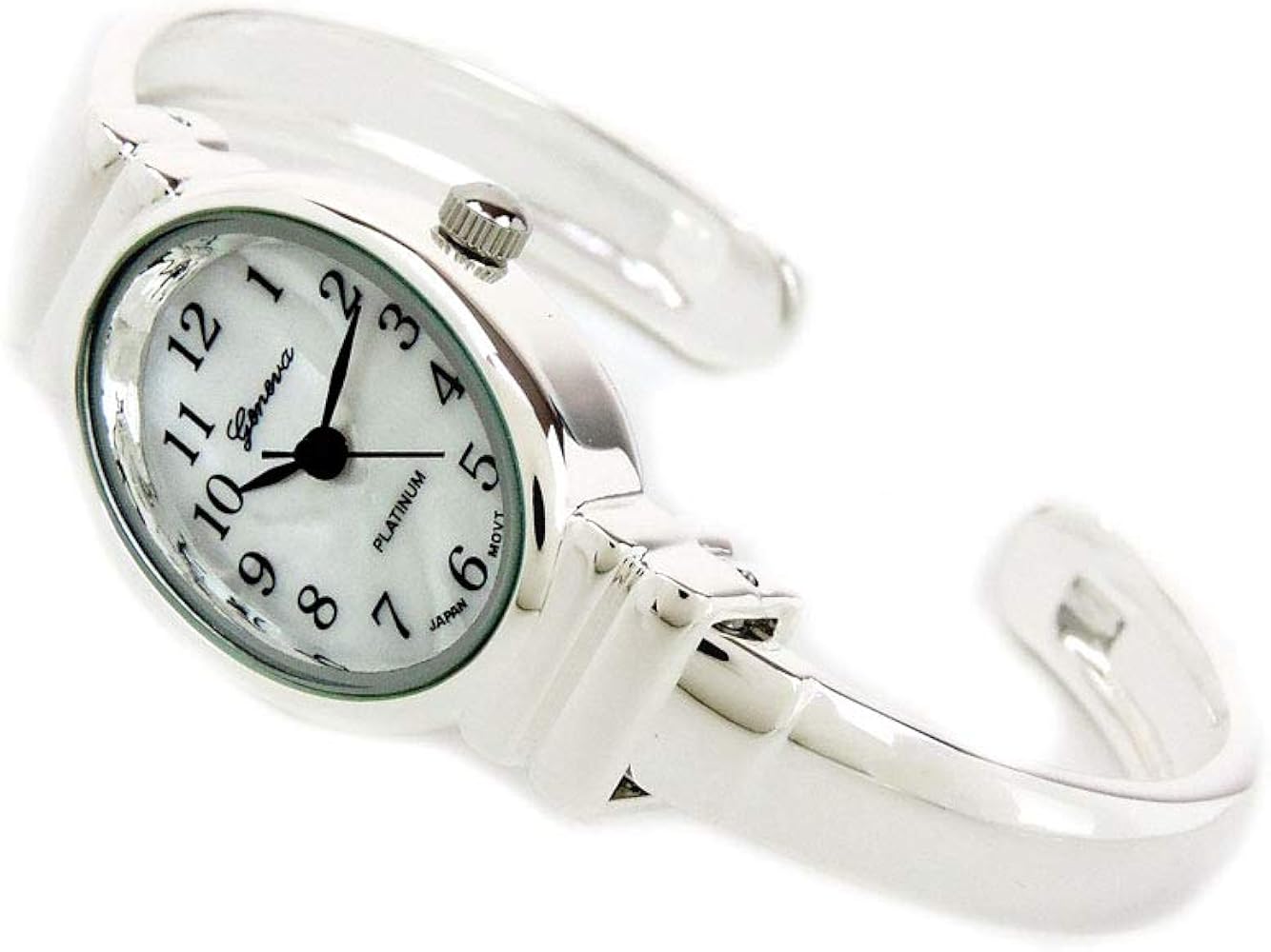 Amazon.com: Silver Small Size Oval Face Metal Band Geneva Women's