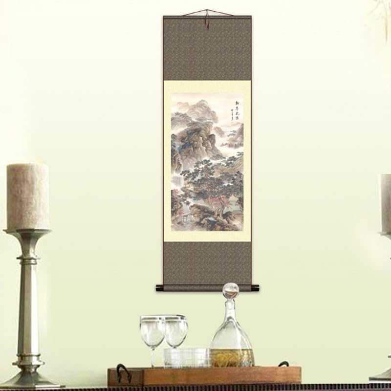 Amazon.co.jp: 掛け軸 中国画「松亭風清」山水画 中国美術 唐物 掛軸