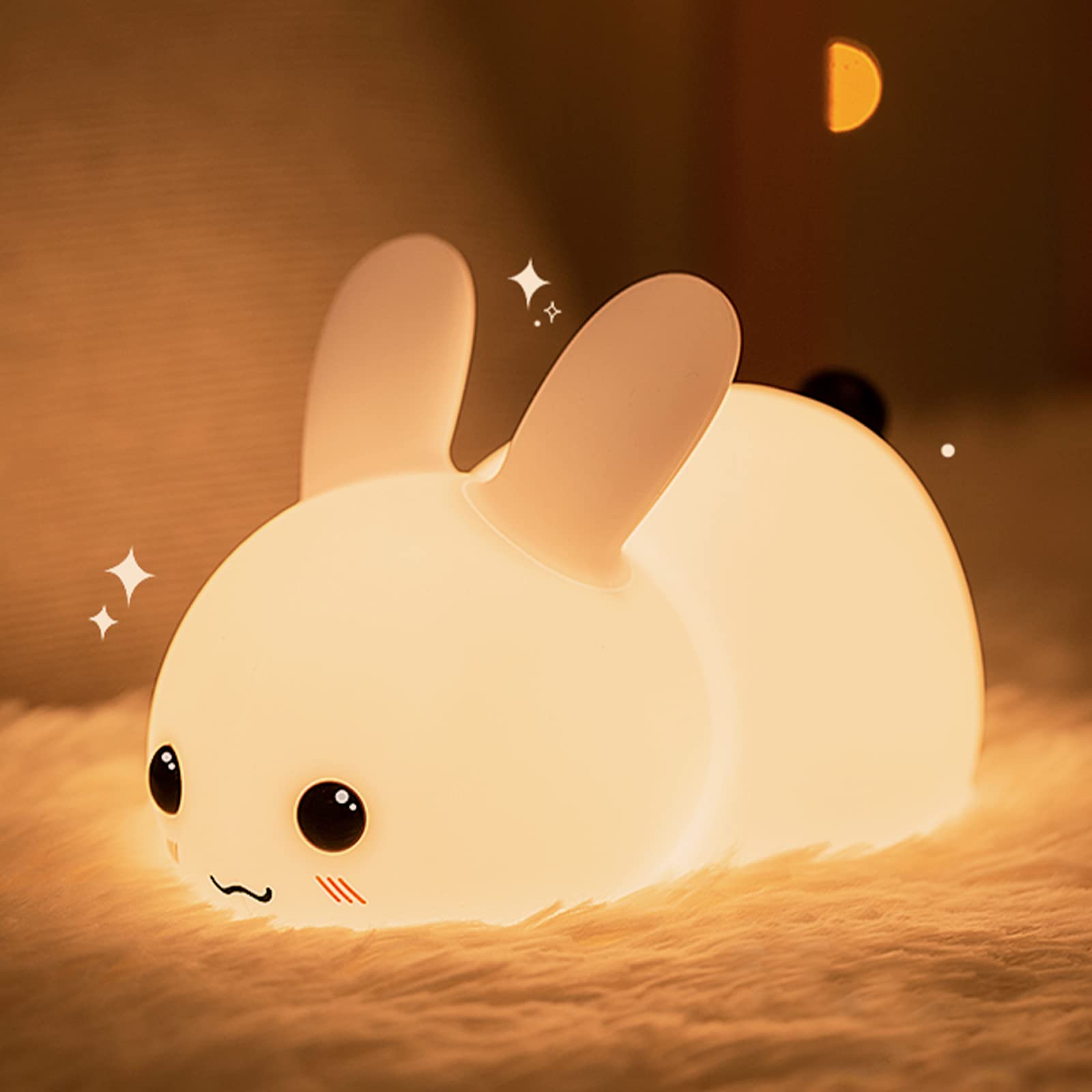 QANYI Kawaii Bunny Night Lights for Kids, 7 Color Light Silicone