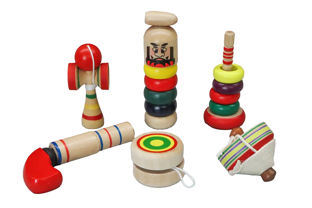 Amazon | ミニミニ 日本の昔ながらの木製 おもちゃ 6種セット(わなげ