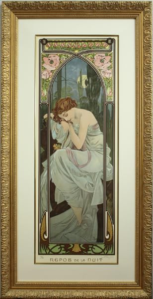 Amazon.co.jp: 新額アルフォンスミュシャ 「夜の安らぎ」 財団エンボス
