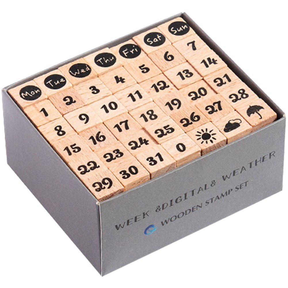 Amazon.co.jp: 木製スタンプセット 数字＆曜日 かわいい ボックス入り