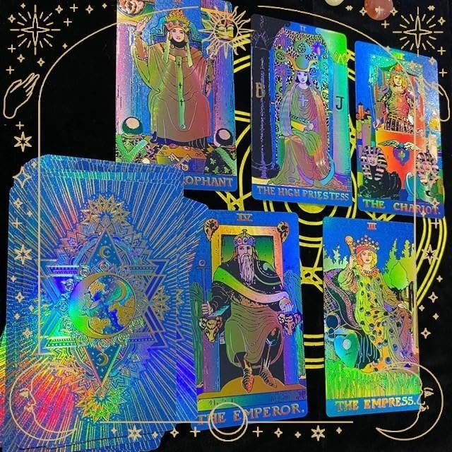 Amazon.co.jp: 色ブルーのタロットカードホログラム仕様／エンボス