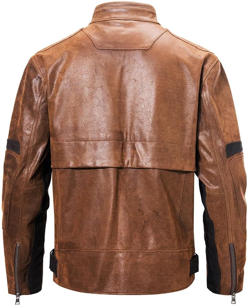 Mens Vintage Distressed Pigskin Motorcycle Jacket Genuine Leather