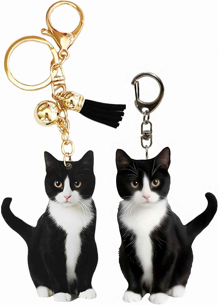 sunaeset cute tuxedo cat keychain, kawaii bag charm car key chain