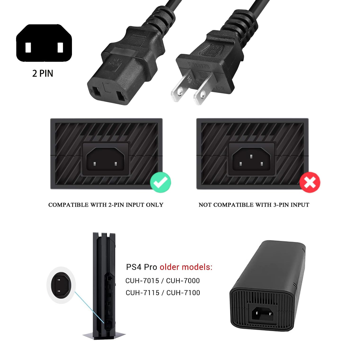 Amazon.co.jp: 2プロング AC 電源コード UL SVT 18AWG 10A 電源