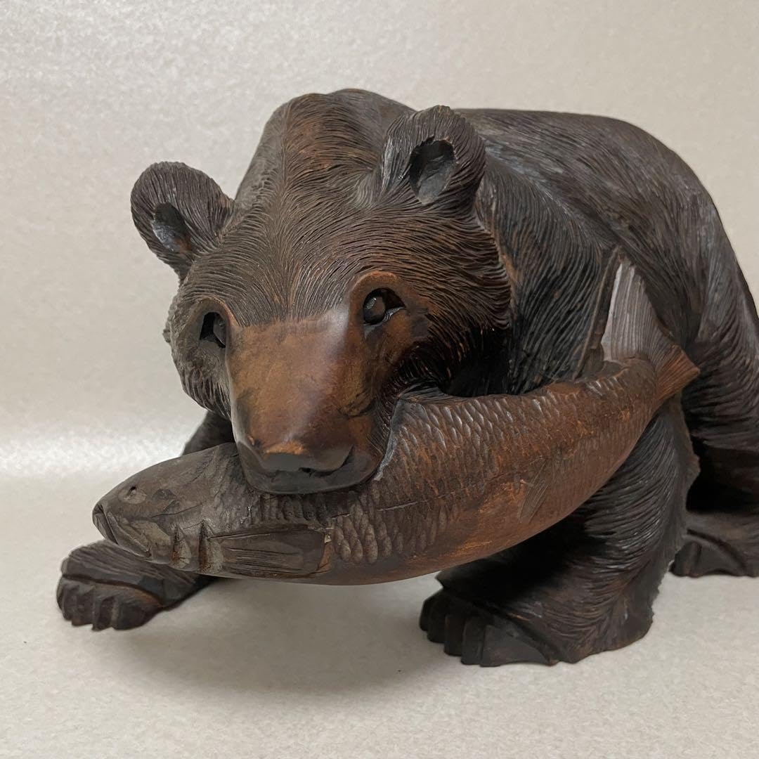 Amazon.co.jp: 逸品木彫りの熊 鮭 工芸品 ヴィンテージ 北海道民芸