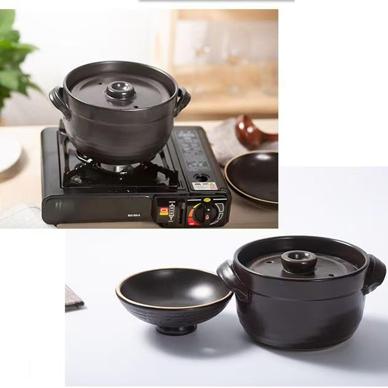 Amazon｜炊飯器 直火対応- 万古焼 黒釉メタル 二重蓋ご飯釜 3合炊き