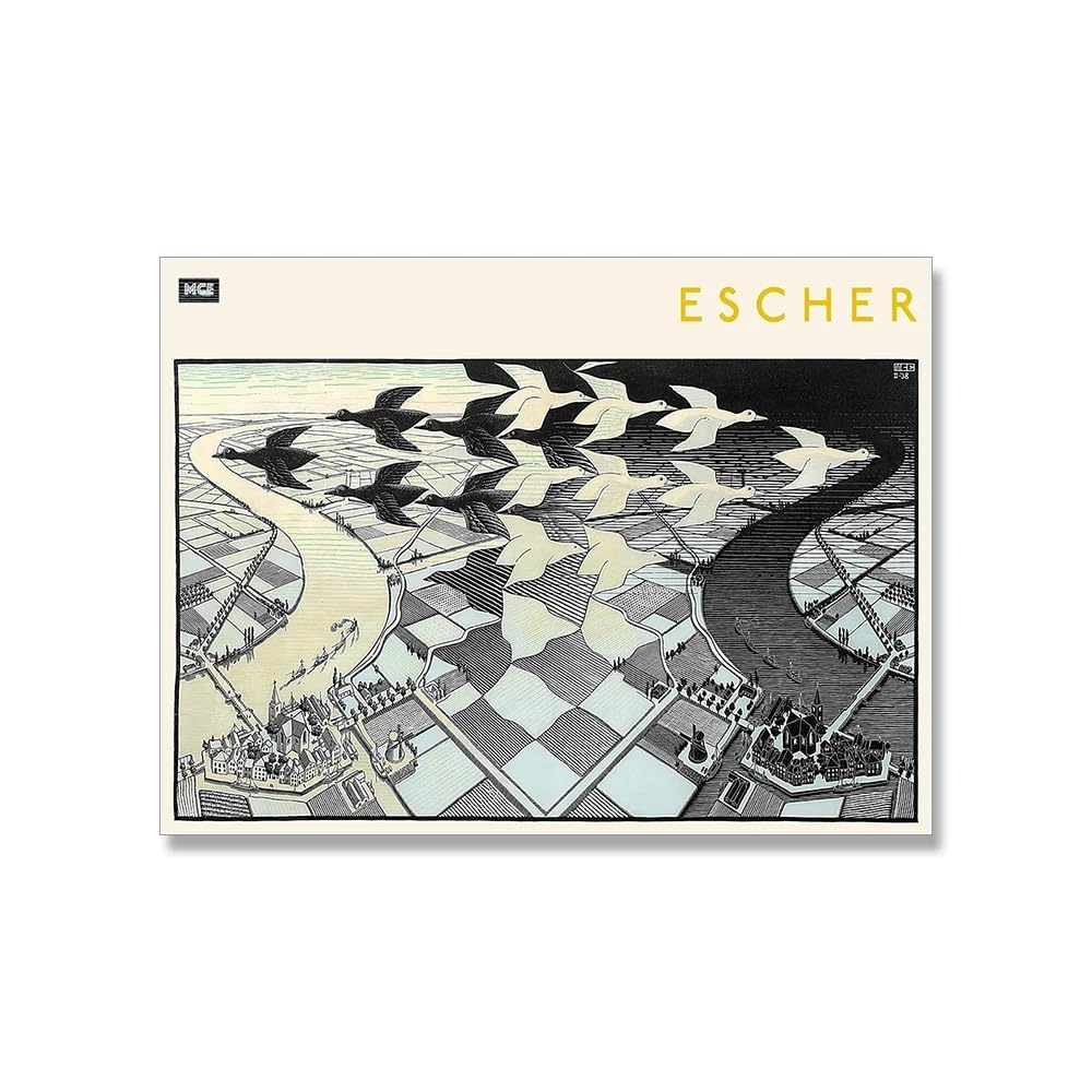Amazon.co.jp: M.C.エッシャーポスター昼と夜の抽象的なキャンバス絵画