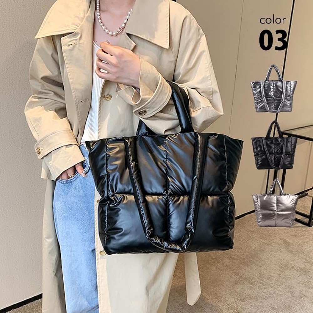 Amazon | キルティングバッグ 2way トートバッグ 光沢 中綿入り 高見え