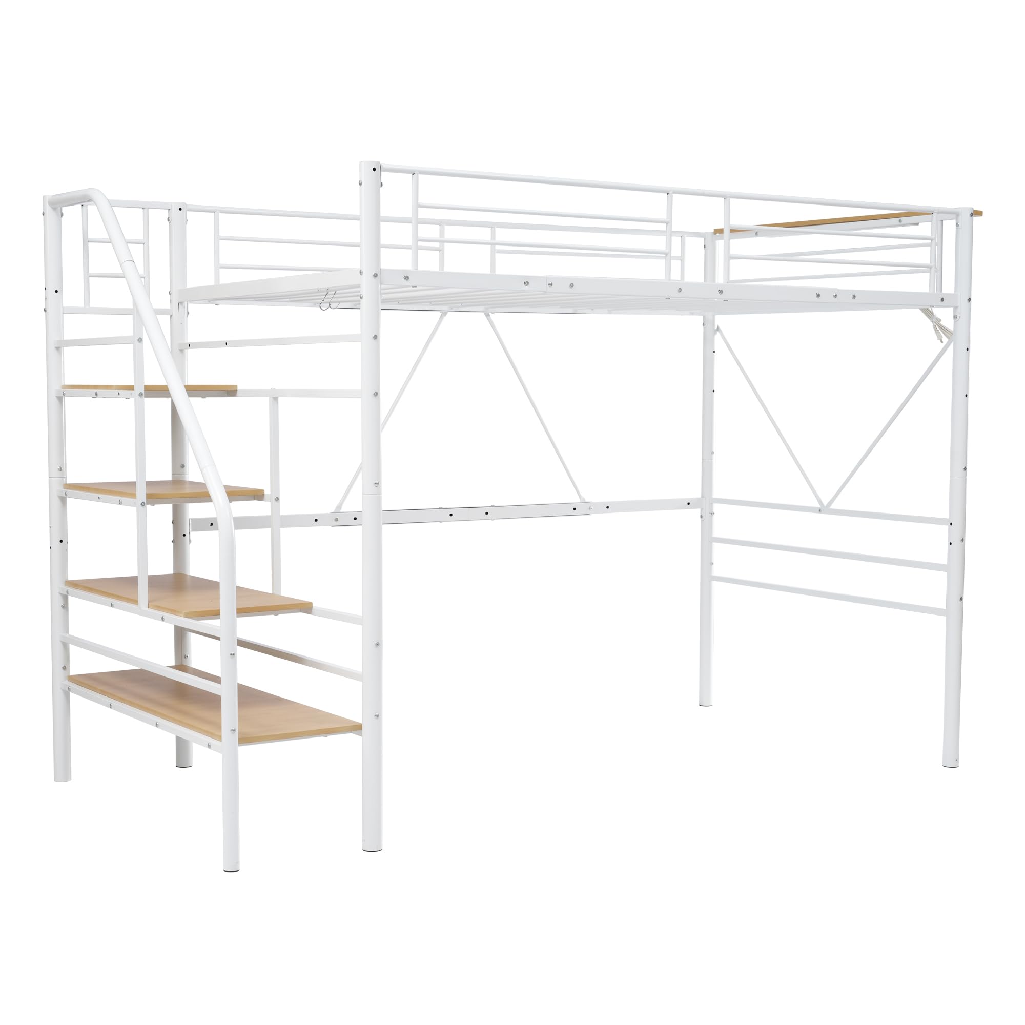 Amazon.co.jp: ロフトベッド 階段付き スチール製 シングルサイズ 耐