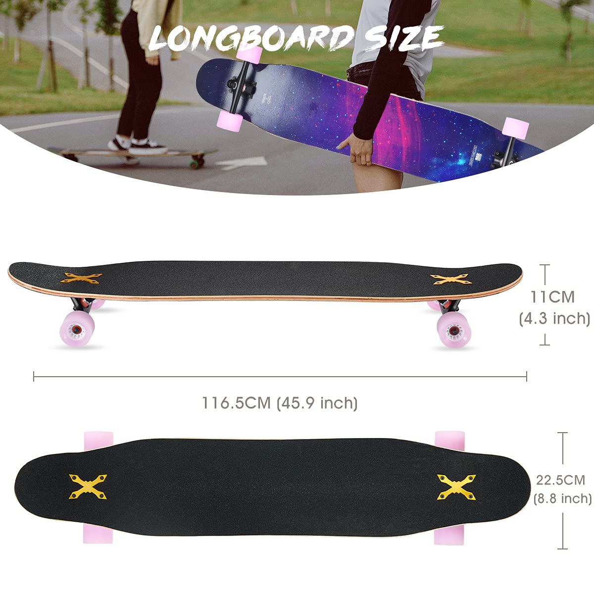 Amazon.co.jp: Opurtdor 46インチ ロングボード スケートボード