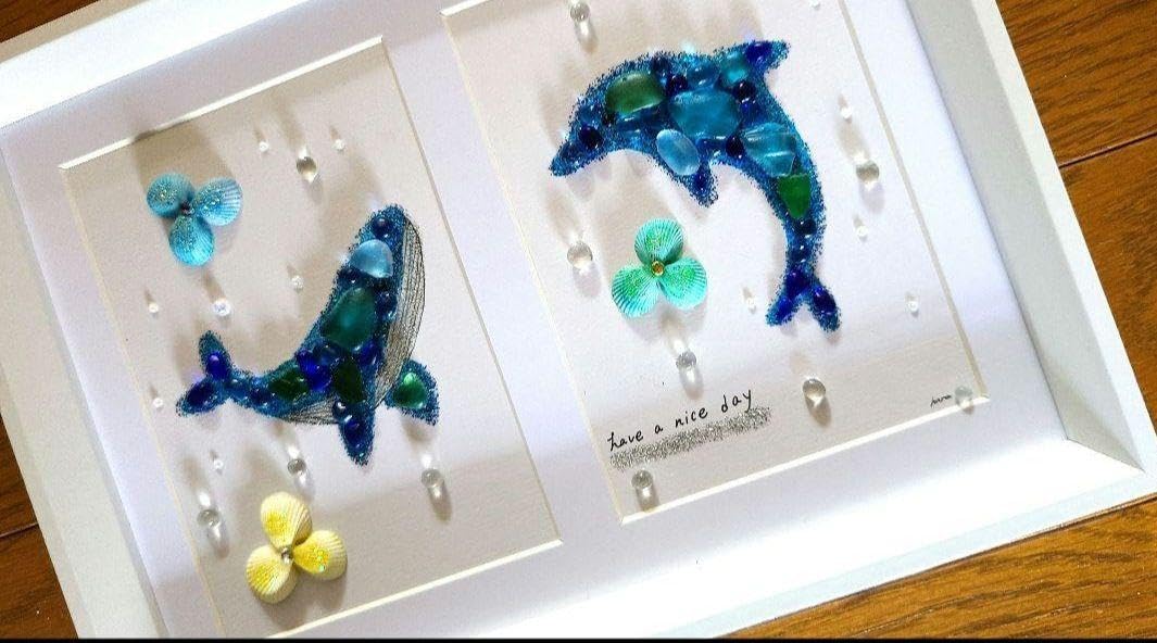 Amazon.co.jp: シーグラスアート キラキラ くじら イルカ 海 水族館 海