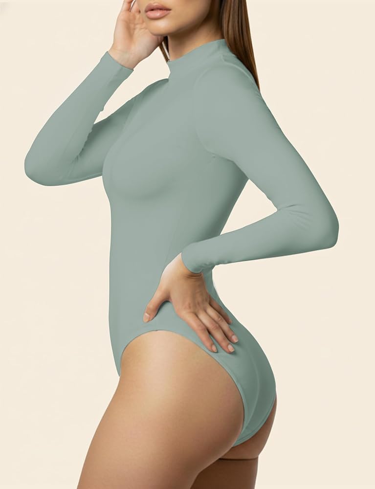 YOGINGO Bodysuit for Women Mock Turtle Neck Long Sleeve Basic