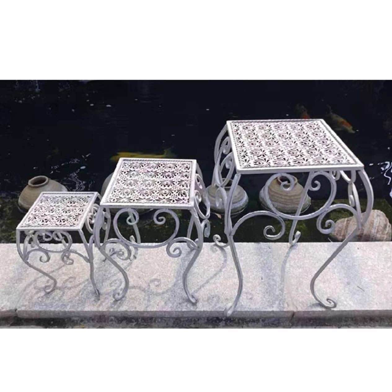 Amazon.co.jp: [GZGZ] アイアン猫脚花台 大中小3点セット 花台 F