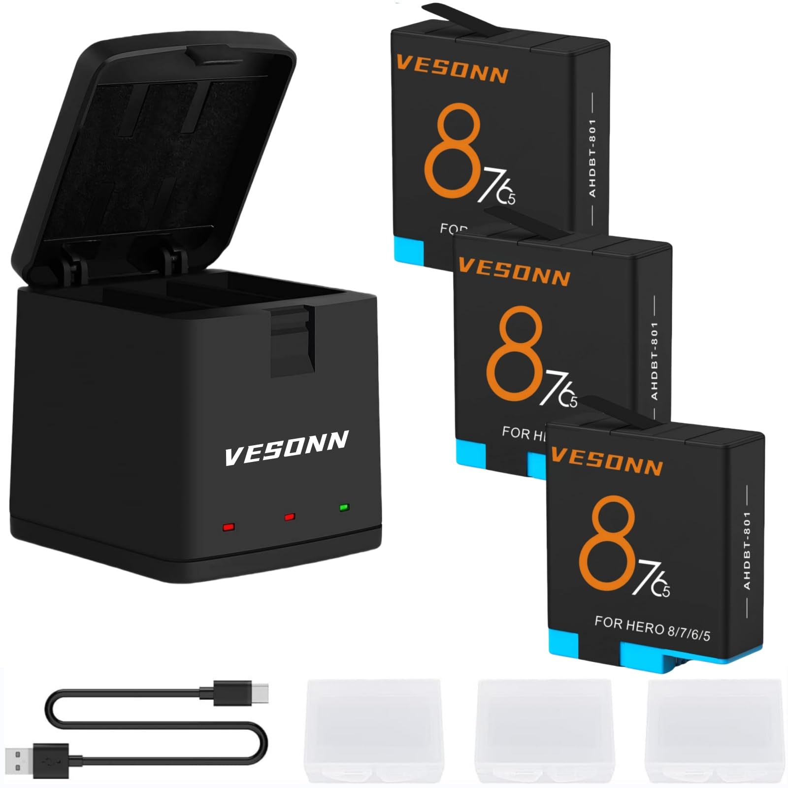 Amazon.co.jp: Vesonn For Gopro Hero 8バッテリー 充電器セット