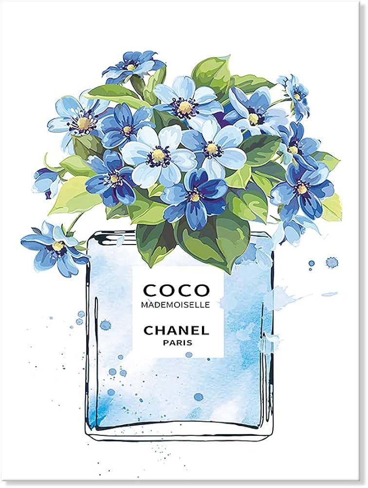Amazon.co.jp: 7CANVAS アートパネル シャネル 香水 青 フラワーズ