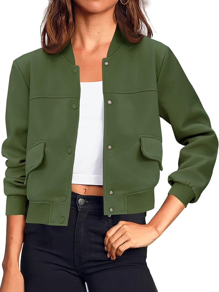 Amazon.com: Tankaneo Womens Cropped Bomber Jackets Casual Button