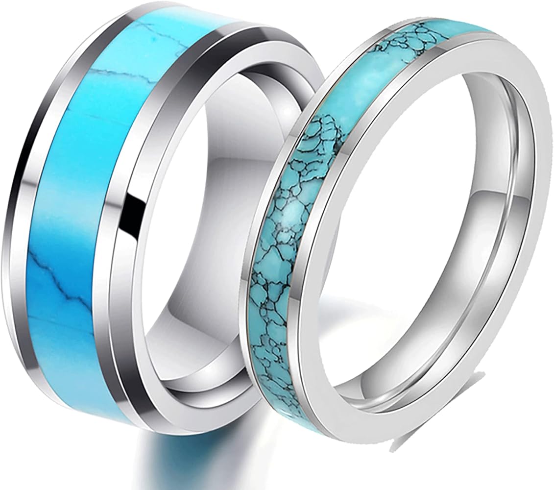 Amazon | VQYSKO 4mm/8mm ターコイズリングセット、14Kゴールド