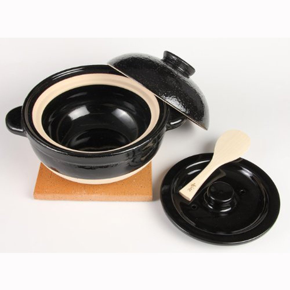 Amazon｜長谷園 土鍋 ご飯鍋 かまどさん 三合炊 24 cm 直火 専用 黒