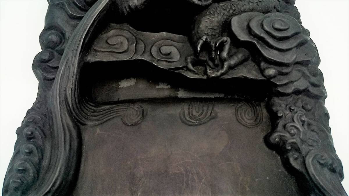 中国硯 鐘形 端渓硯 彫刻 文房四宝 古硯 石硯 木箱付 書道具 古美術