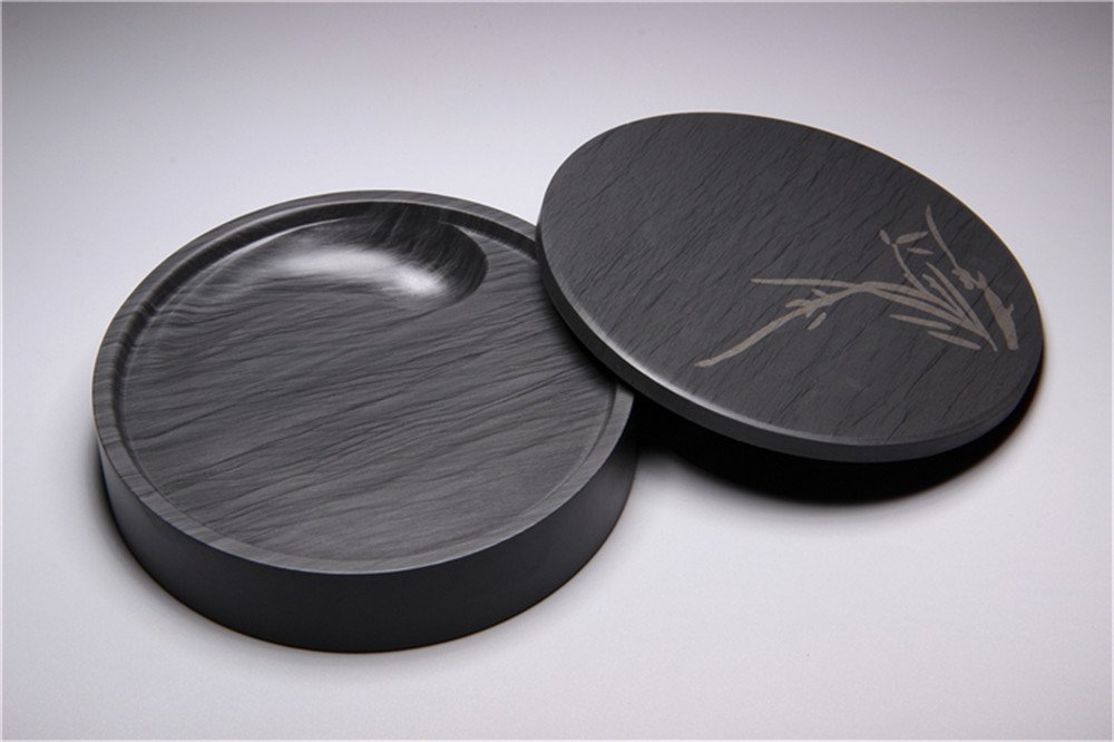 Amazon | gannbarou 硯石 硯 文房四宝 書道具 文房具 歙州硯 円形 蓋付