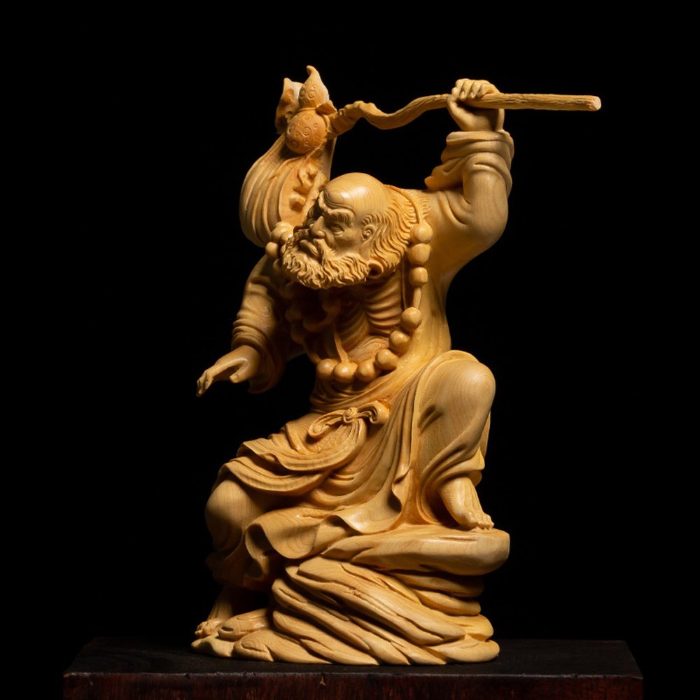 Amazon.co.jp: [華能] 達磨大師立像「武」 高級天然ツゲ木彫り達磨像