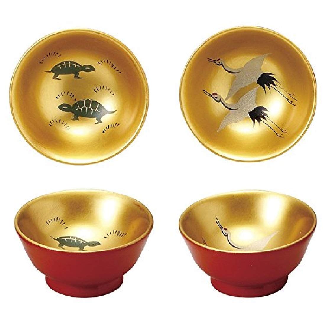 Amazon.co.jp: 【会津塗】【会津漆器】 18-104-19 金地 1.8 小盃 2P 鶴