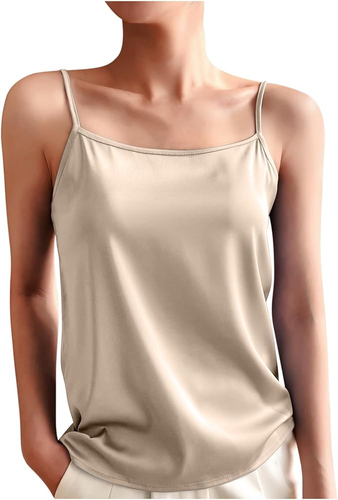 Women's Silk Satin Tank Tops 2025 Square Neck Spaghetti Strap