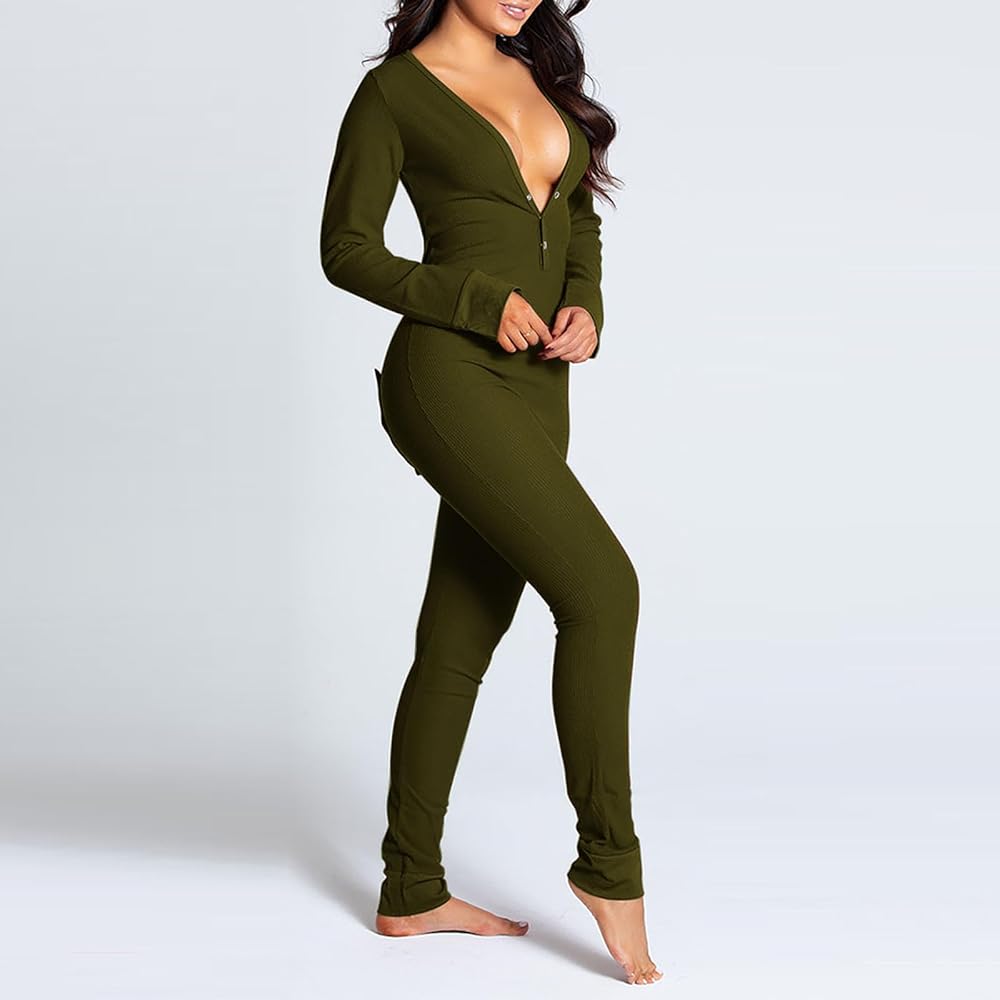 HGps8w Onesie Pajamas for Women Sexy Butt Flap Deep V Neck