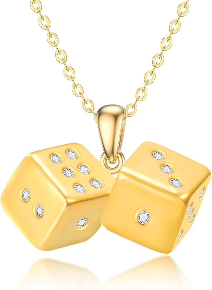 Amazon.com: PELOVNY Golden Dice Necklace S925 Sterling Silver