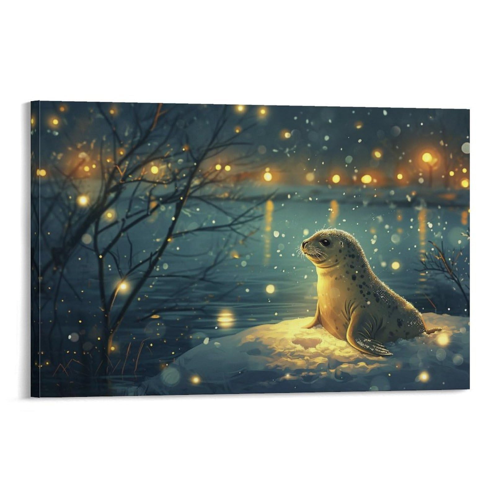 Amazon.co.jp: 絵画 雪の上に座るアザラシインテリア 絵画 動物