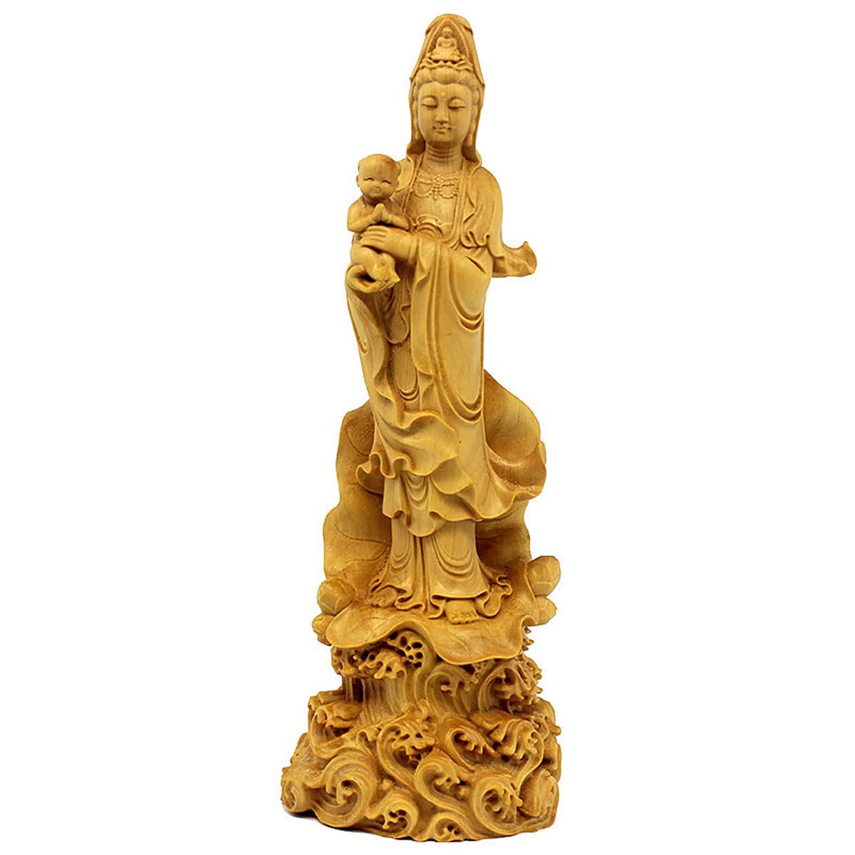 Amazon｜木彫り仏像 慈母観音立像 22cm ツゲ製高級木彫り『安産祈願