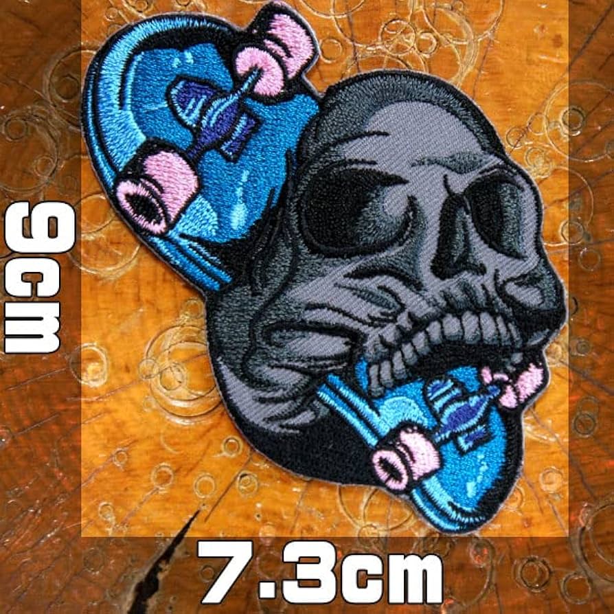 Amazon.co.jp: 刺繍 アイロン ワッペン【スカル スケボー】ドクロ
