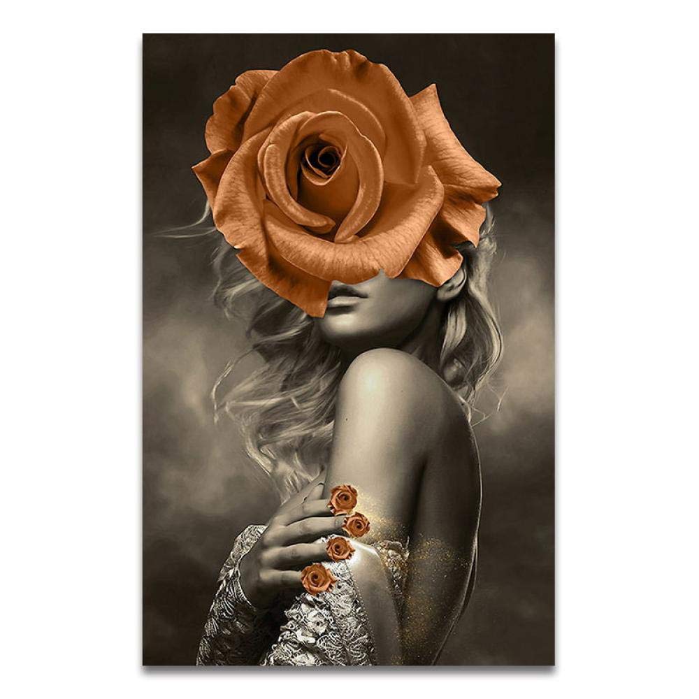 Amazon.co.jp: 北欧のバラの花のセクシーな女性の壁画の絵のキャンバス