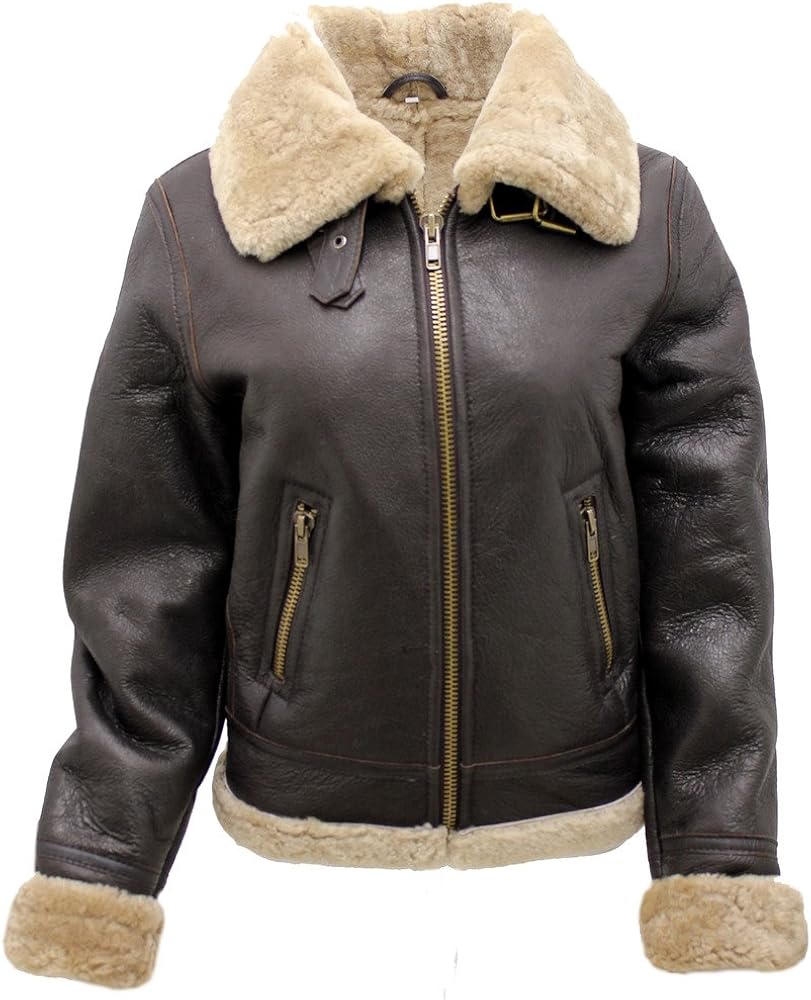 Women's Brown B3 WW2 Ginger Real Thick Sheepskin Leather Flying
