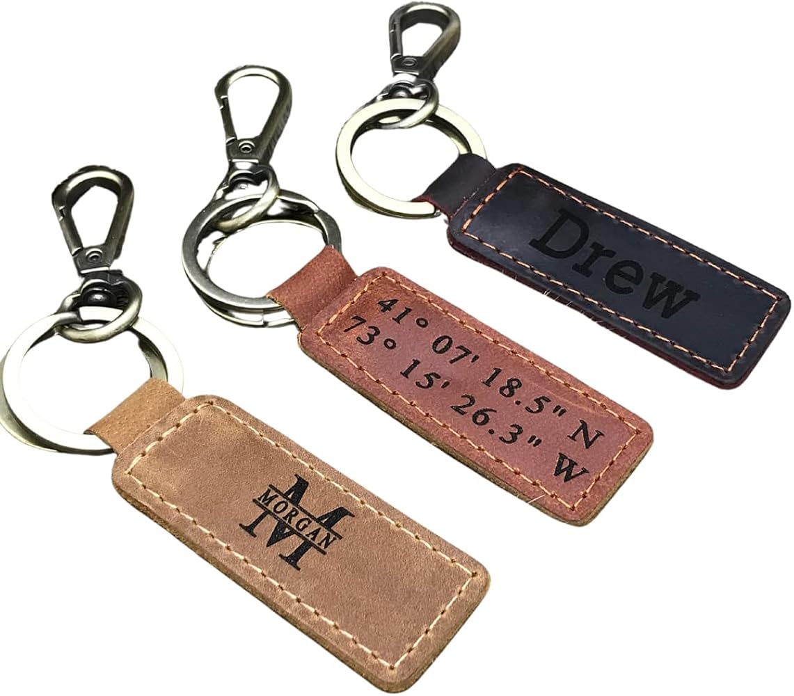 PERSONALIZED Leather KEYCHAIN, Coordinates Key Chain, 3rd
