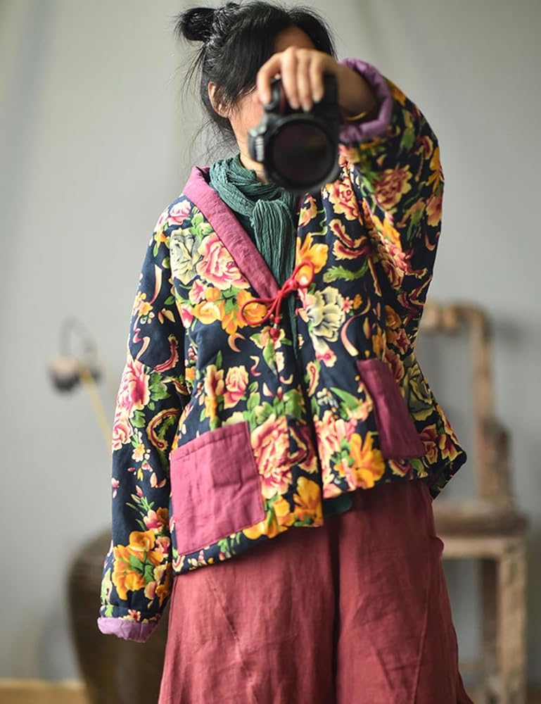 NFYM Women Chinese Ethnic Northeast Large Flower Quilted Jacket